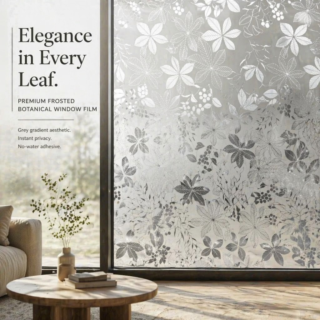 Window Insulation Film - Suluboya Mor Çiçek Desenli Kendinden Yapışkanlı