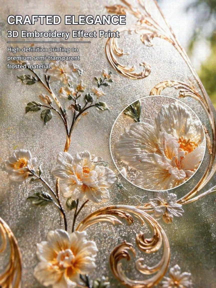 Window Insulation Film - Nakış Desenli Buzlu Gizlilik Cam Filmi